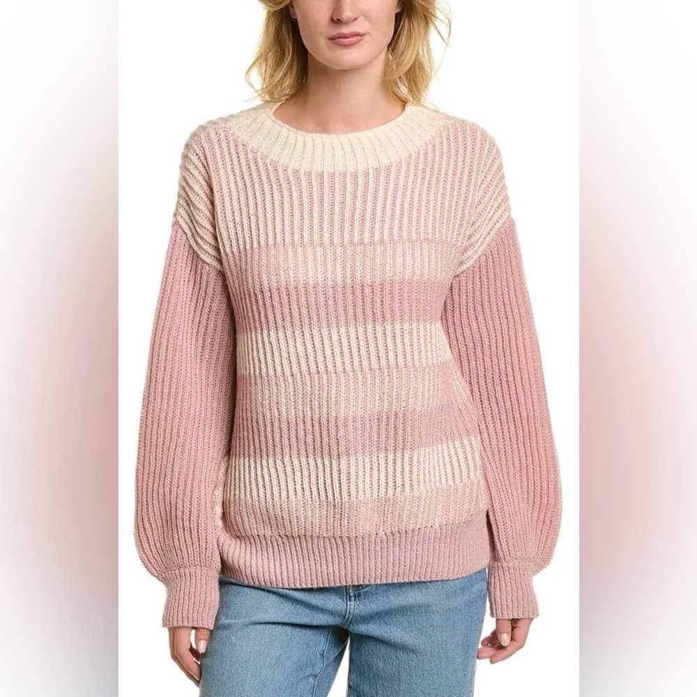Line & Dot Misty Sweater Pink Cream Stripe Oversized Chunky Knit XS NWOT
